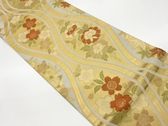 立涌に花々模様織出し袋帯【中古】【着】 宗sou