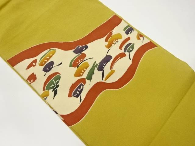 縮緬地曲線に抽象松模様名古屋帯【中古】【着】 宗sou