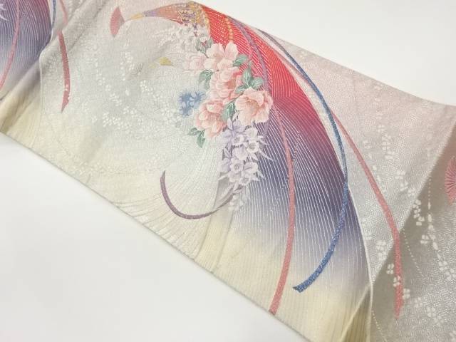 孔雀に牡丹模様織り出し袋帯【中古】【着】 宗sou