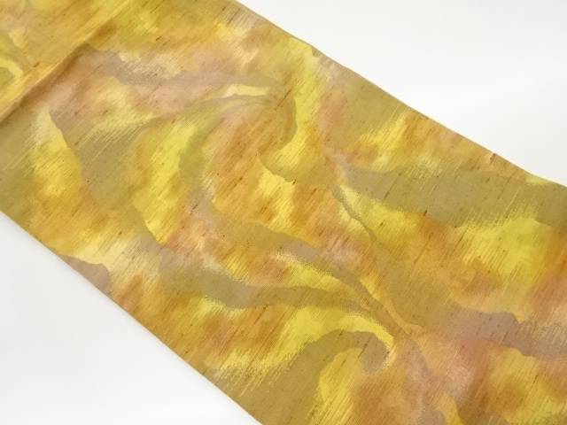 手織り紬唐草模様織出し名古屋帯【中古】【着】 宗sou
