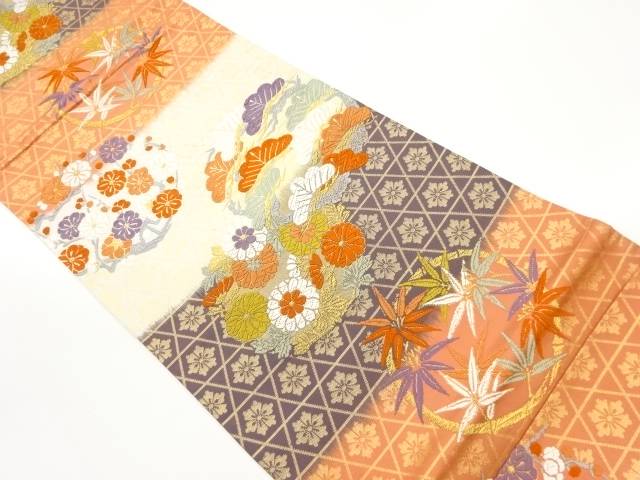 唐織松竹梅・花輪模様織り出し袋帯【中古】【着】 宗sou