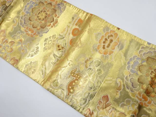 鹿に華紋・枝花模様織り出し　袋帯【中古】【着】 宗sou