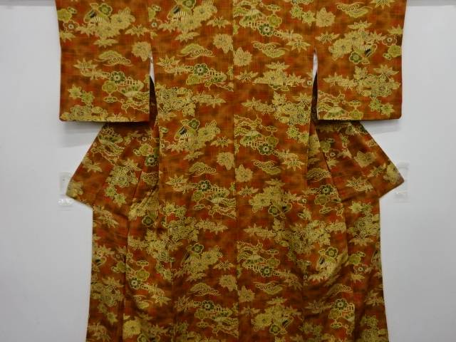 屋敷に菊・牡丹・松竹梅模様　小紋着物【中古】【着】 宗sou