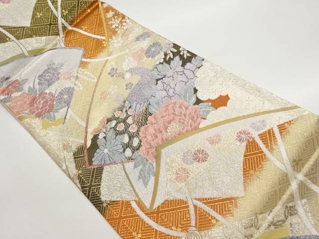 九百佐賀錦地紙に草花・孔雀模様織出し袋帯【中古】【着】 宗sou｜お茶道具・着物　【宗 sou】
