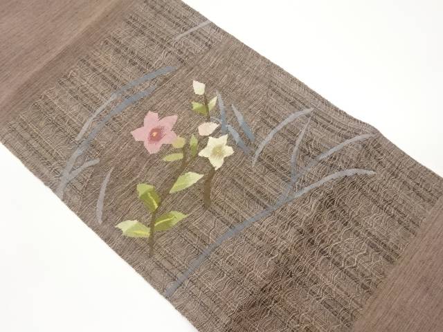 すくい織花葉模様織出し名古屋帯【中古】【着】 宗sou