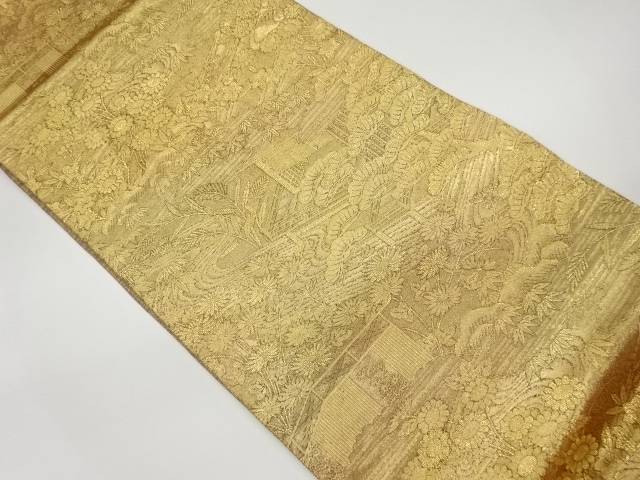 屋敷に花々・松竹模様織出し袋帯【中古】【着】 宗sou