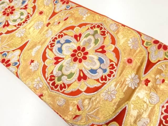華紋模様織出し袋帯（着用可）【アンティーク】【中古】【着】 宗sou