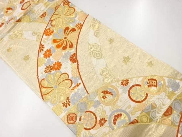 竹垣に花模様織出し袋帯【リサイクル】【中古】【着】 宗sou