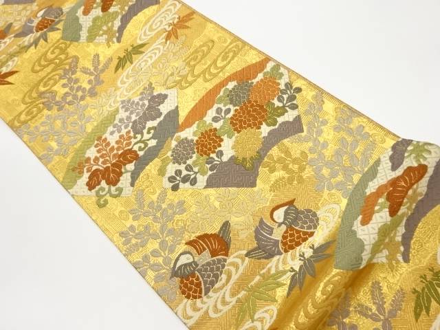 佐賀錦唐織地紙に桐唐草・萩・鴛鴦模様織出し袋帯【中古】【着】 宗sou