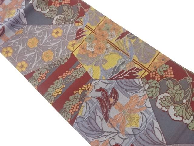 切り嵌め風花唐草模様織出し洒落袋帯【中古】【着】 宗sou