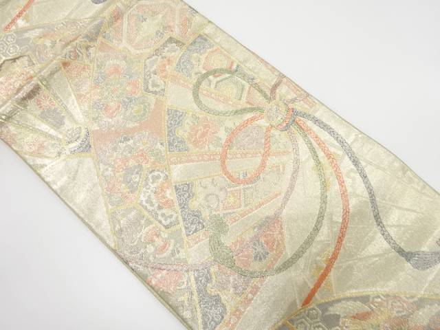 佐賀錦　片輪車に華紋・組紐模様織り出し　袋帯【中古】【着】 宗sou