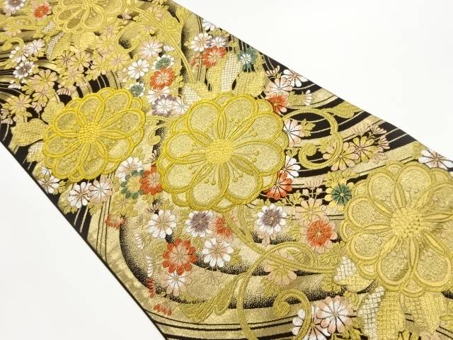 曲線に菊尽くし模様織出し袋帯【中古】【着】 宗sou