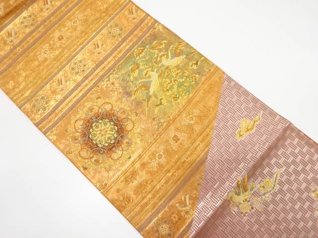 引箔　横段に花鳥華紋織り出し　袋帯【中古】【着】 宗sou
