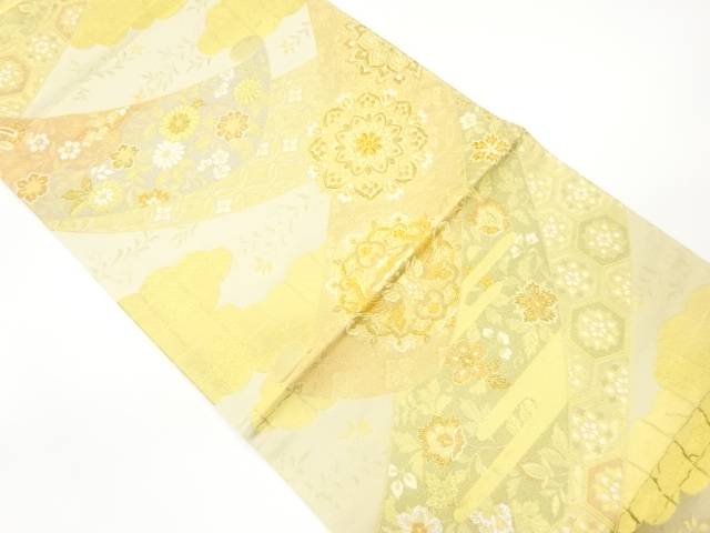 華紋雲取りに草花模様織出し袋帯【中古】【着】 宗sou