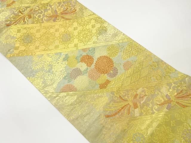 変わり横段に華紋・花々・鳳凰模様織出し袋帯【中古】【着】 宗sou