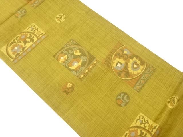 色紙に花唐草・丸模様織出し袋帯【中古】【着】 宗sou