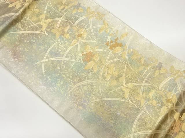 引箔草花模様織出し名古屋帯【中古】【着】 宗sou