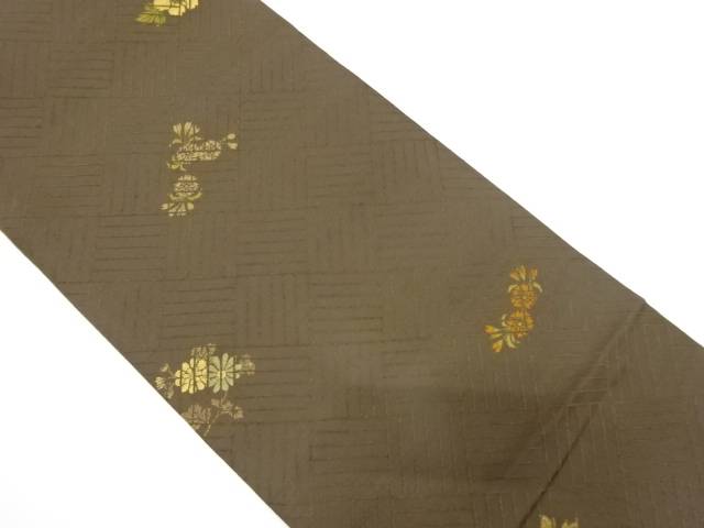 草花模様織り出し丸帯（材料）【アンティーク】【中古】【着】 宗sou