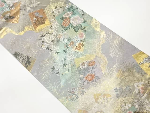 色紙に花々・波模様織出し袋帯【中古】【着】 宗sou 23,976円