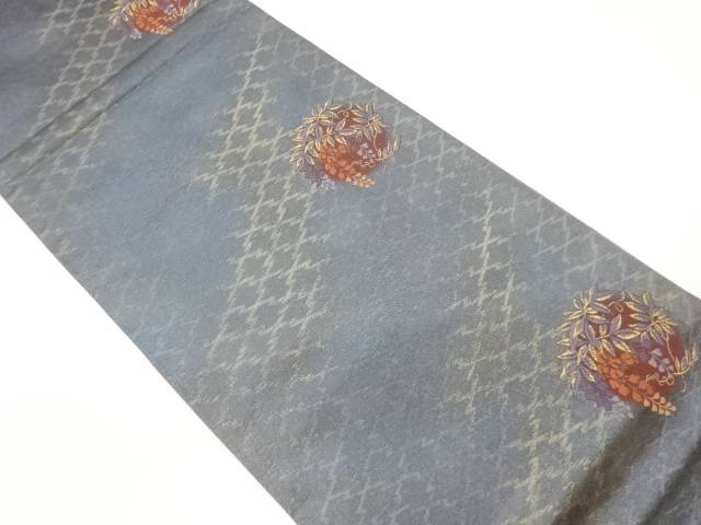 松皮菱に丸文・藤模様織出し全通袋帯【中古】【着】 宗sou｜お茶道具・着物　【宗 sou】