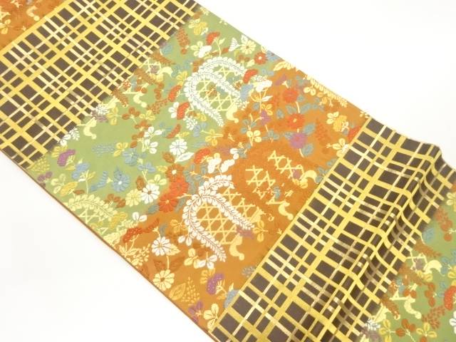 草花虫籠文様織出し袋帯【中古】【着】 宗sou