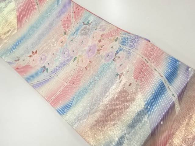 草花模様織出し袋帯【中古】【着】 宗sou