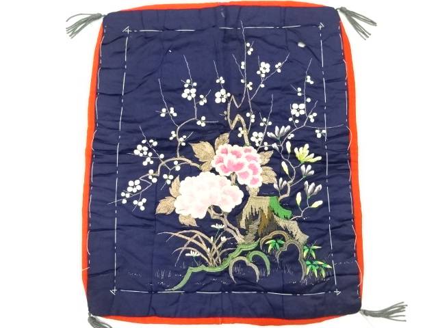 繻子地　牡丹梅模様刺繍袱紗【アンティーク】【中古】【着】 宗sou