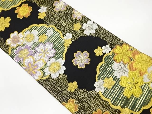 曲線に桜尽くし模様織出し袋帯【中古】【着】 宗sou