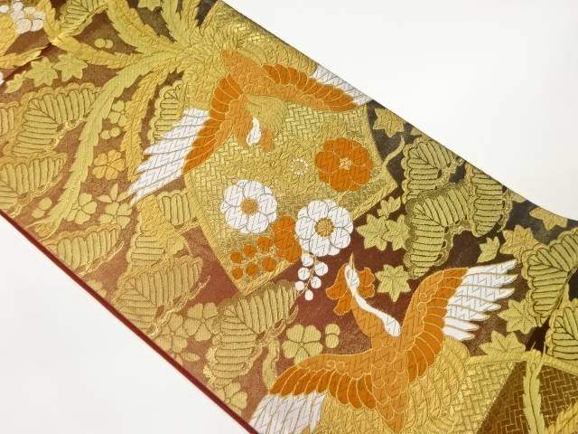 地紙に鳳凰・梅・松模様織出し袋帯【中古】【着】 宗sou