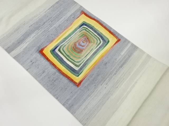 手織り紬すくい織抽象四角模様織出し洒落袋帯【中古】【着】 宗sou 11,544円