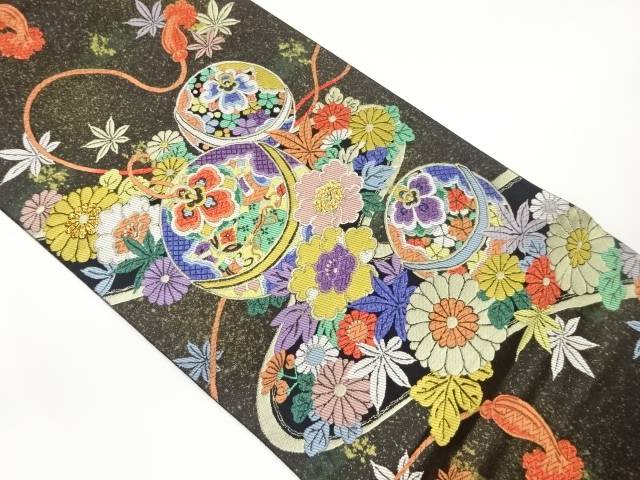 引箔鈴に花々模様織出し袋帯【中古】【着】 宗sou｜お茶道具・着物　【宗 sou】