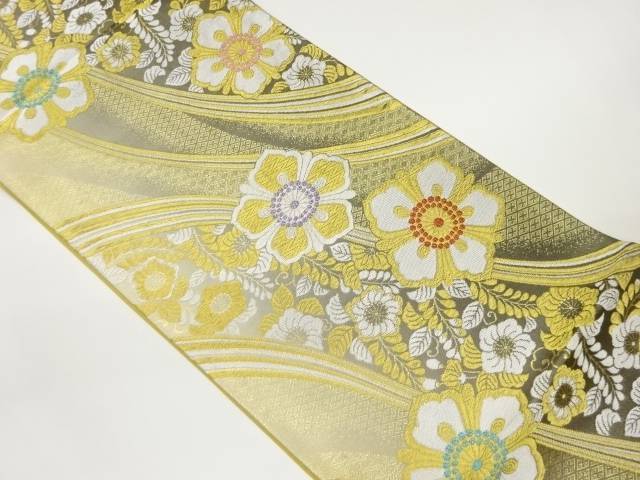 曲線に花々・辻ヶ花模様織出し袋帯【中古】【着】 宗sou|お茶道具・着物 【宗 sou】