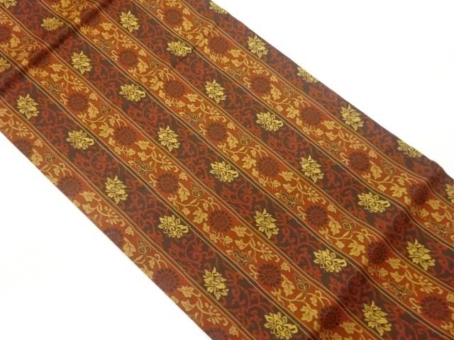 縞に花唐草模様織出し開き名古屋帯（額縁仕立て）【中古】【着】 宗sou