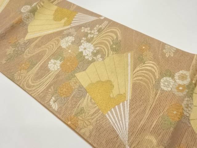 絽唐織扇に秋草・流水模様織出し袋帯【中古】【着】 宗sou|お茶道具・着物 【宗 sou】