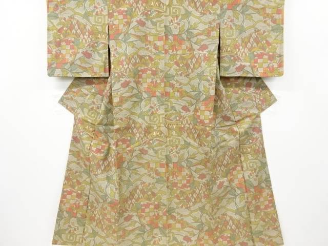 花鳥更紗模様織り出し西陣お召着物【中古】【着】 宗sou 7,350円