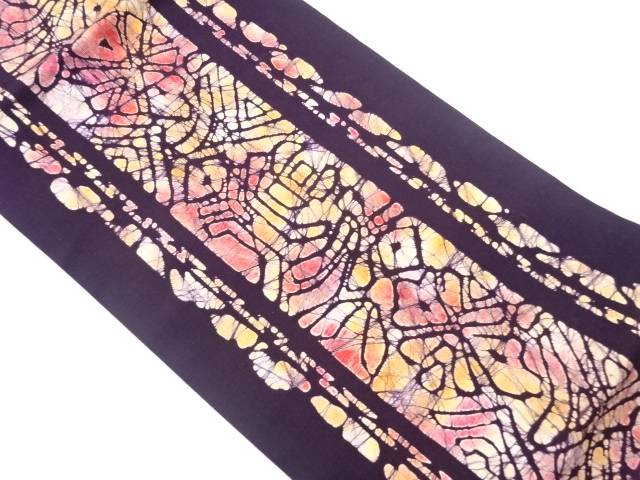 手織り紬縞に抽象化飾りつけ名古屋帯【中古】【着】 宗sou