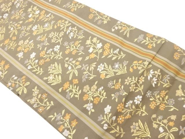 草花模様織出し名古屋帯【中古】【着】 宗sou