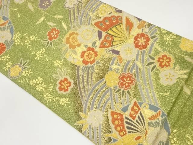 丸文に蝶・花々模様織出し袋帯【中古】【着】 宗sou｜お茶道具・着物　【宗 sou】 20,370円