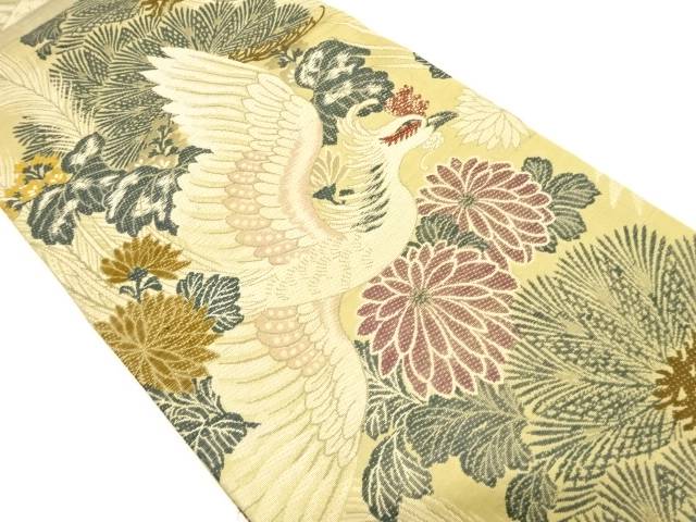 鳳凰に笠松・菊模様織り出し丸帯（材料）【アンティーク】【中古】【着】 宗sou