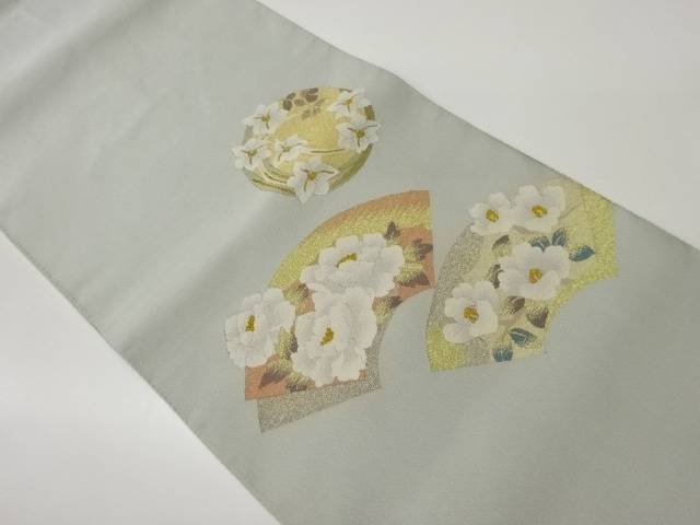 綴れ地紙に花丸文・花々模様織出し名古屋帯【中古】【着】 宗sou
