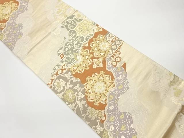 道長取りに華紋・花唐草模様織出し袋帯【中古】【着】 宗sou