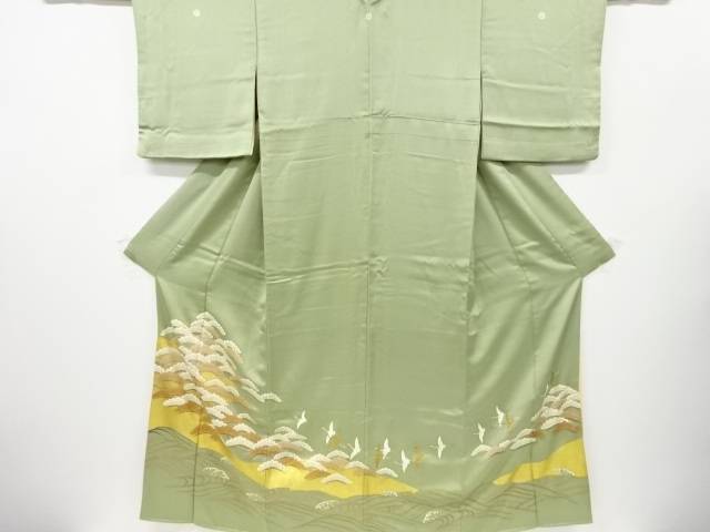 松原群鶴模様刺繍三つ紋色留袖(比翼付き)【中古】【着】 宗sou|お茶道具・着物 【宗 sou】