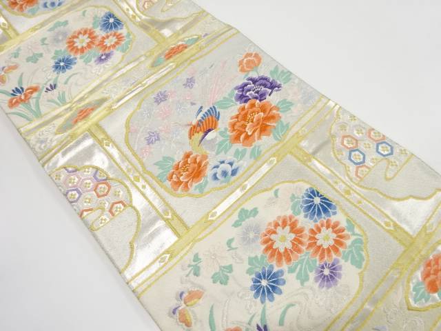 格天井に花鳥模様織り出し　袋帯【中古】【着】 宗sou