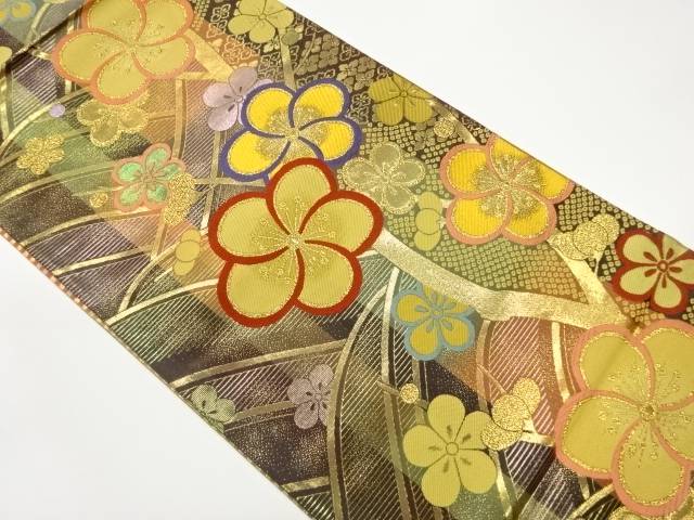 捻梅に波・花菱模様織出し袋帯【中古】【着】 宗sou