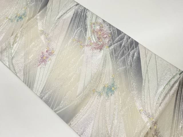 斜線に抽象花模様織り出し全通袋帯【中古】【着】 宗sou