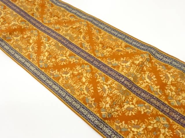 本場筑前博多縞・菱に花唐草模様織出し名古屋帯【中古】【着】 宗sou