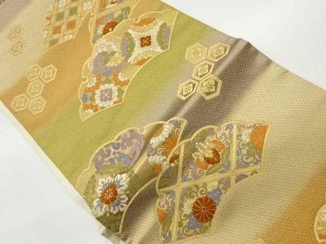 雪輪に地紙・華文・花鳥模様織出し袋帯【中古】【着】 宗sou