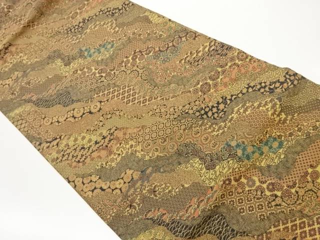 萬葉製　道長取に草花・古典柄模様織出し名古屋帯【中古】【着】 宗sou