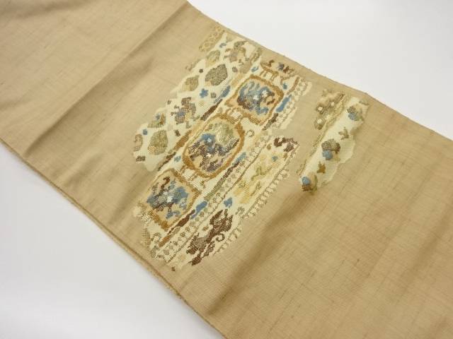 手織り紬抽象模様織出し名古屋帯【中古】【着】 宗sou