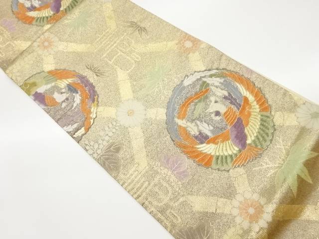 竹笹に寿・鳳凰文模様織出し袋帯【中古】【着】 宗sou｜お茶道具・着物　【宗 sou】 9,324円